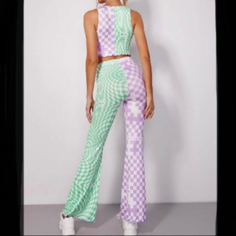 🏃🏽‍♀️🛼Checkered & Letter Print Tank Top & Pants Set🛹⛸ Boutique New 12(L)🛼 - Picture 4 of 6